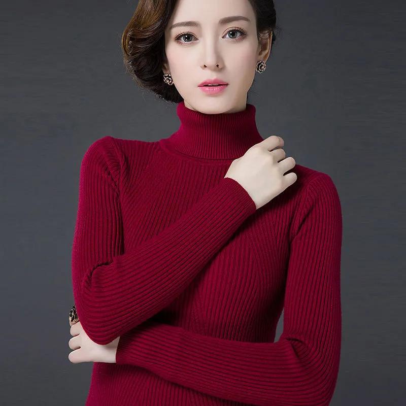 Women Turtleneck Sweater Autumn Winter Slim Plus Size Black Lady Pullover Sweaters Slim Knitted Jumper