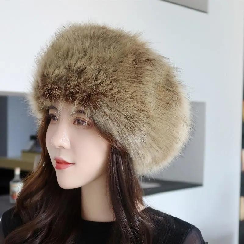 Women's Autumn and Winter Imitation Fox Fur Beanie Hat Thick Fur Hollow Top Hat Warm Hat Fur Hat Ring Solid Fluffy Fur Fedoras Female Headgear