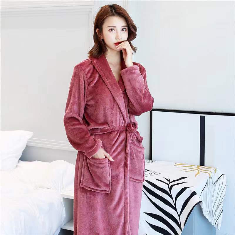 Coral Fleece Nightgown Women's Spring Thickening Flannel Bathrobes Ladies Pajamas Dress Home Wear Solid Color Robes Sleepwear