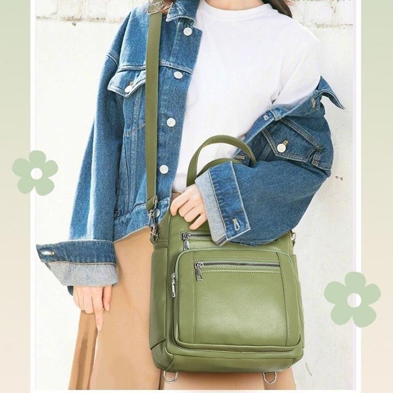 Women's Backpack Soft PU Leather School Satchel Casual Multilayer Large Capacity Elegant High Quality Travel Handbag and Messenger Bag