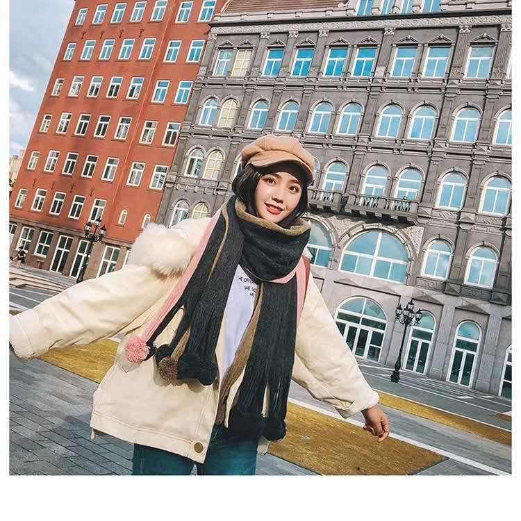 Winter Female Wool Plaid Scarf Women Cashmere Scarves Wide Lattices Long Shawl with Ball Tassel