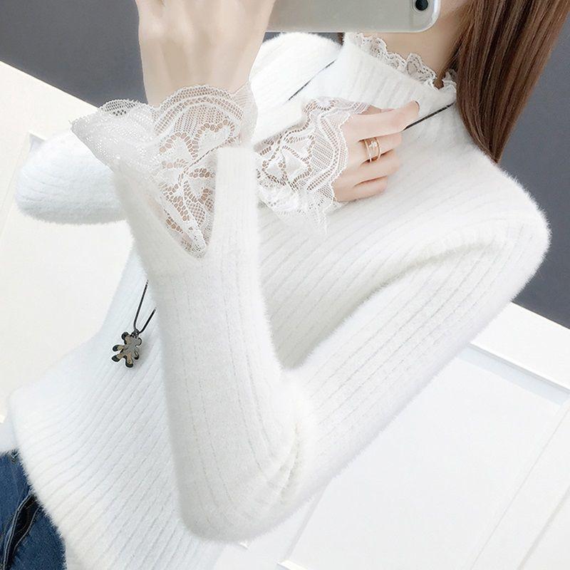 Half-high Collar Mink Velvet Women's Sweater Bottoming Shirt with Autumn and Winter Tight-fitting Sexy and Thin Korean Women's Top Sweater