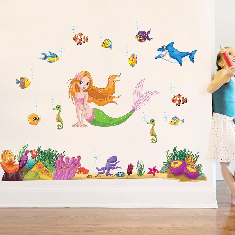 Mermaid Wall Sticker DIY Creative Children Cartoon Princess Room Decoration Wall Sticker