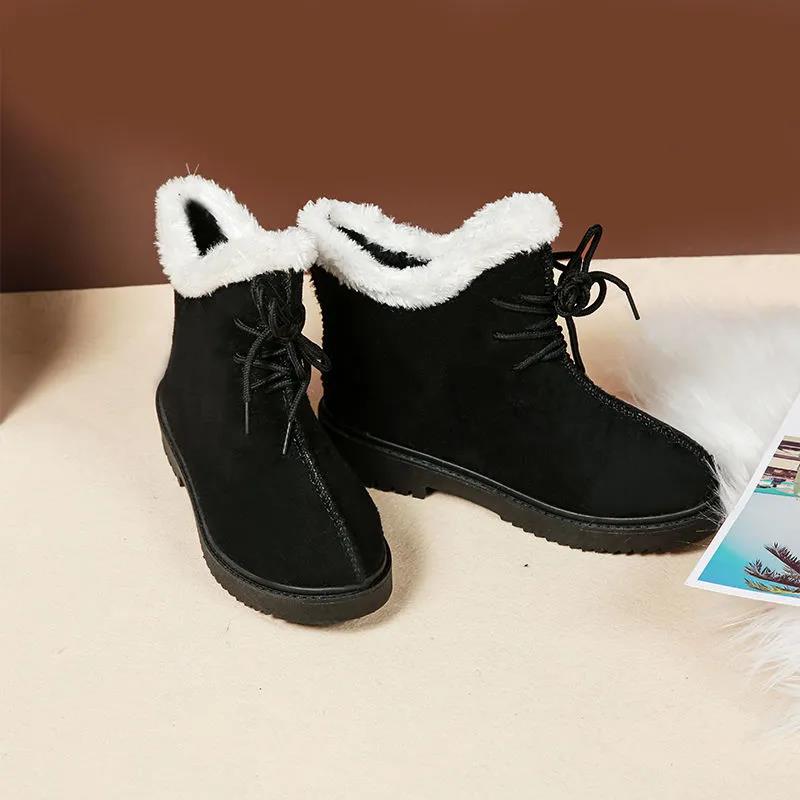 Snow Boots Women's Autumn and Winter Cotton Shoes Warm Thickened Non-slip Plus Velvet Thick Bottom Medium Tube Thick Heel Ankle Boots