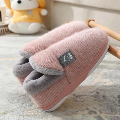 Bag Heel Cotton Shoes with Rabbit Ears TPR Two-tone Bottom Plush Slippers