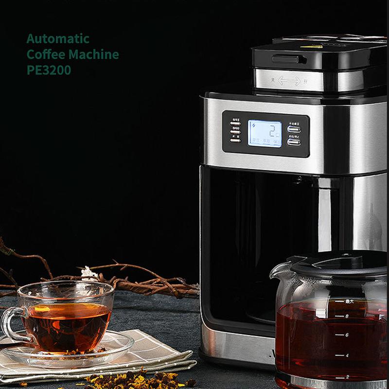 1000W Coffee Maker Machine Home Automatic LED-display Bean Grinder Fresh Grinding American Espresso Coffee Tea Milk