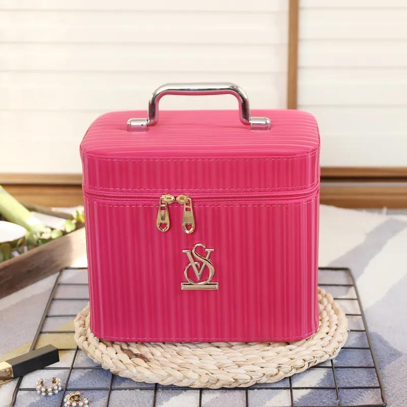 Striped Large-capacity Cosmetic Bag Girl Heart Portable Simple Cosmetic Multi-layer Storage Box Portable