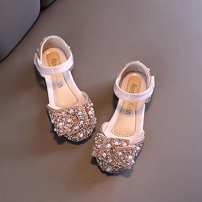 Girls Princess Shoes Non-slip Spring and Autumn Rhinestone Pearl Leather Shoes Children's Shoes Korean Soft Sole Baby Shoes