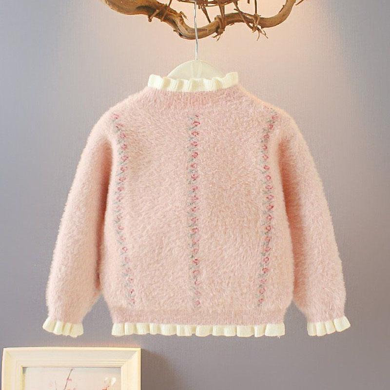 Girls Baby Mink Velvet Sweater Baby Children Sweater Pullover Knitwear Autumn and Winter Long-sleeved Top Loose Ruffle Sweater