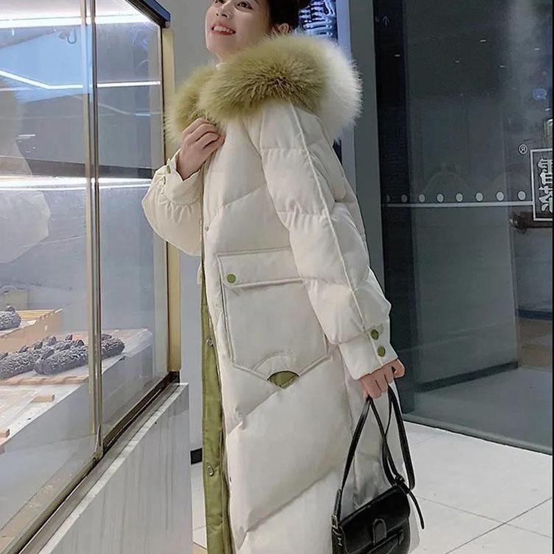 Women's Over-the-knee Mid-length Padded Coat Winter Coat Thick Padded Coat Big Fur Collar Loose Bread Parkas