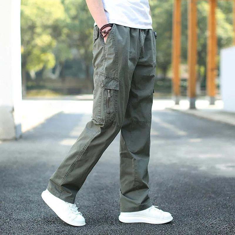 Spring and Autumn Casual Pants Thin Section Loose Large Size Trousers Elastic Waist Long Sports Multi-bag Men's Trousers