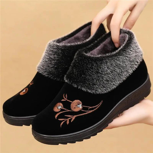 Women's Winter Middle-aged and Elderly Shoes Flat-bottomed Non-slip Thickened Warmth and Velvet Cotton SpringAutumn Shoes