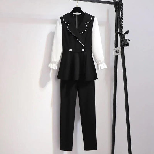 Set Autumn and Winter Korean Style Loose Large Size Fashion Trousers Long Sleeve Two-piece Suit