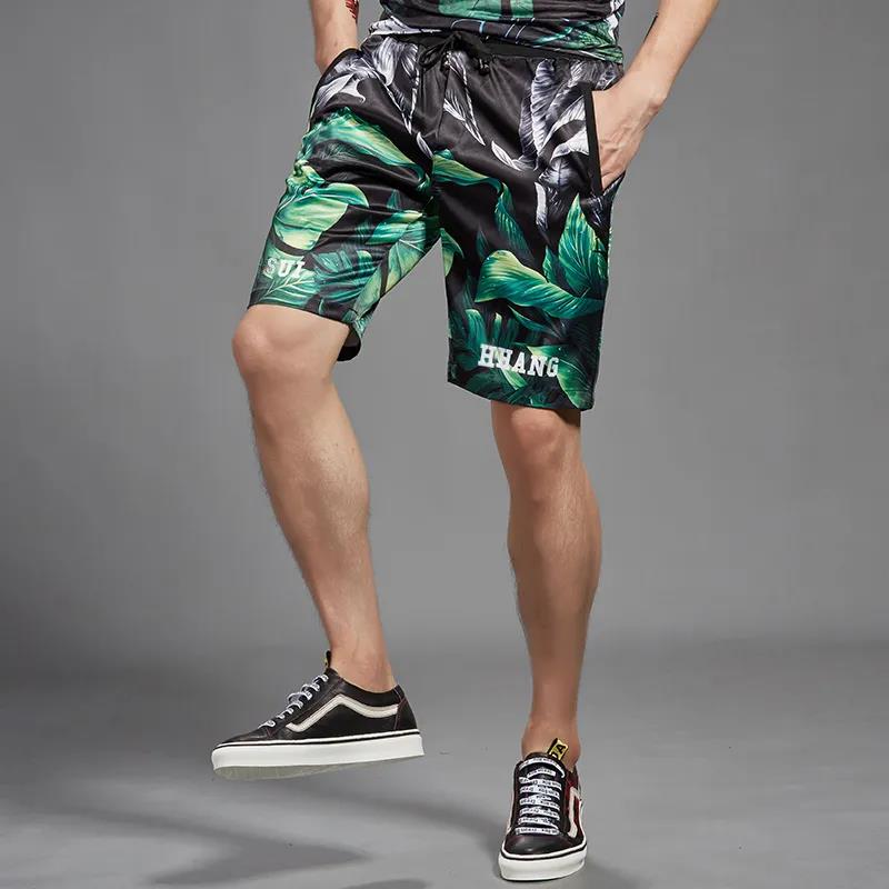 Summer Ice Silk Men's Shorts Casual Sports Five-point Pants Loose Large Size Beach Pants Thin Digital Printing Pants