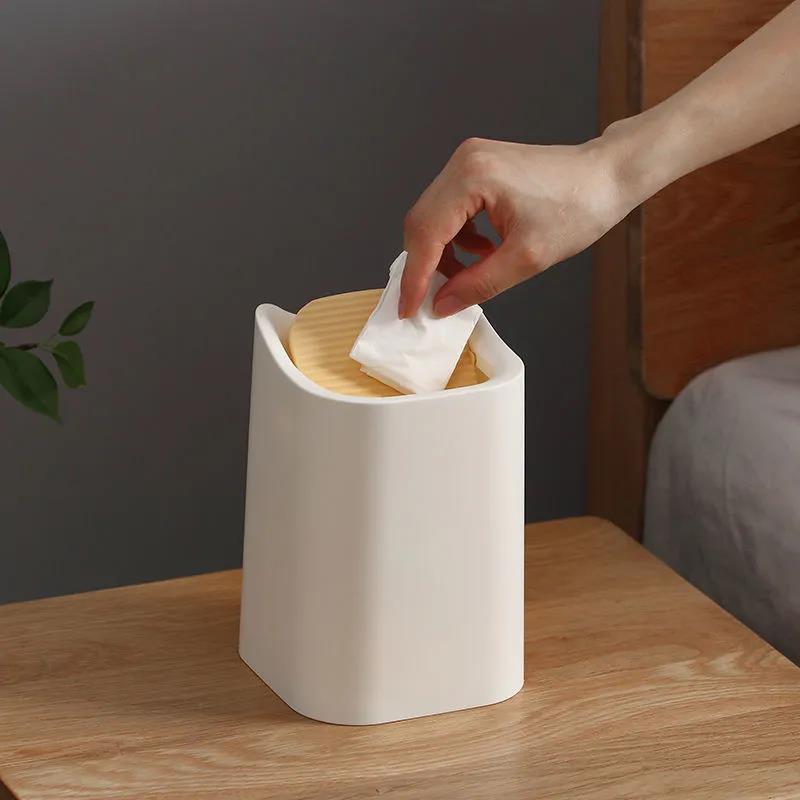 Desktop Trash Can Nordic Mini Office Bedroom Bedside Creative Shake Cover Small Girl Trash Can Storage Bin