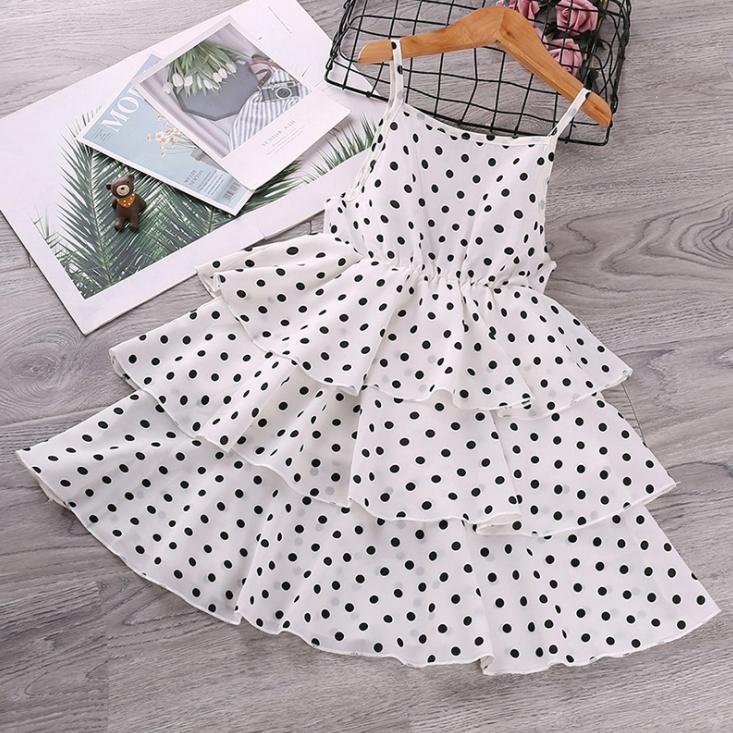 Toddler Child Summer Baby Girls' Polka Dot Printing Suspender Sleeveless Princess Dress Folded Cake Skirt Sweet Wind