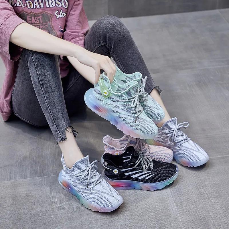 Women's Coconut Shoes Sports Rainbow Jelly Bottom Breathable Spring and Summer Flying Woven Shoes Light Running Student Youth Casual Shoes