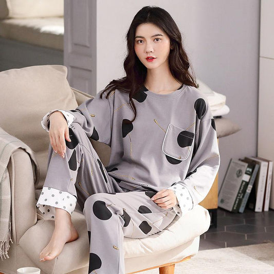 100% Double-sided Cotton Women's Pajamas Spring and Autumn Long-sleeved Outer Wearable Suit Korean Casual Winter Home Service Suit