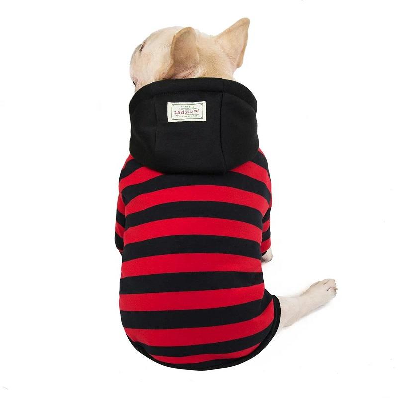 Pet Clothes Autumn and Winter Dog Clothes Bulldog Striped Two-leg Cotton Coat Puppy Hoodies Jacket Coat Keep Warm Clothing for Dogs Pet Soft Outfit