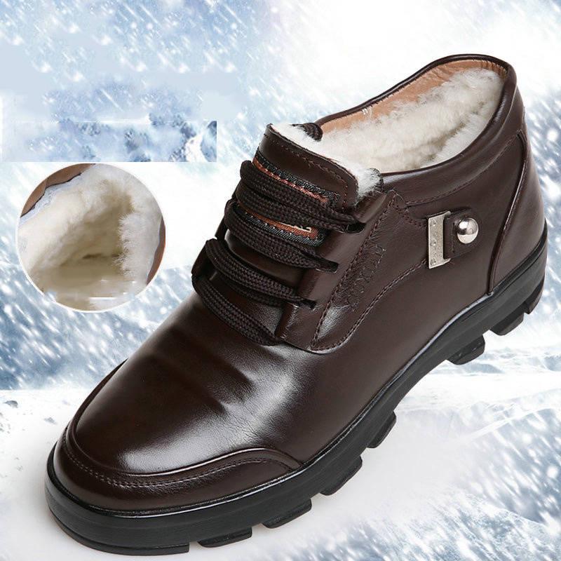 Leather Shoes Winter Fur Men Boots Men Casual Shoes Fashion Ankle Boots for Men Winter Men Boots