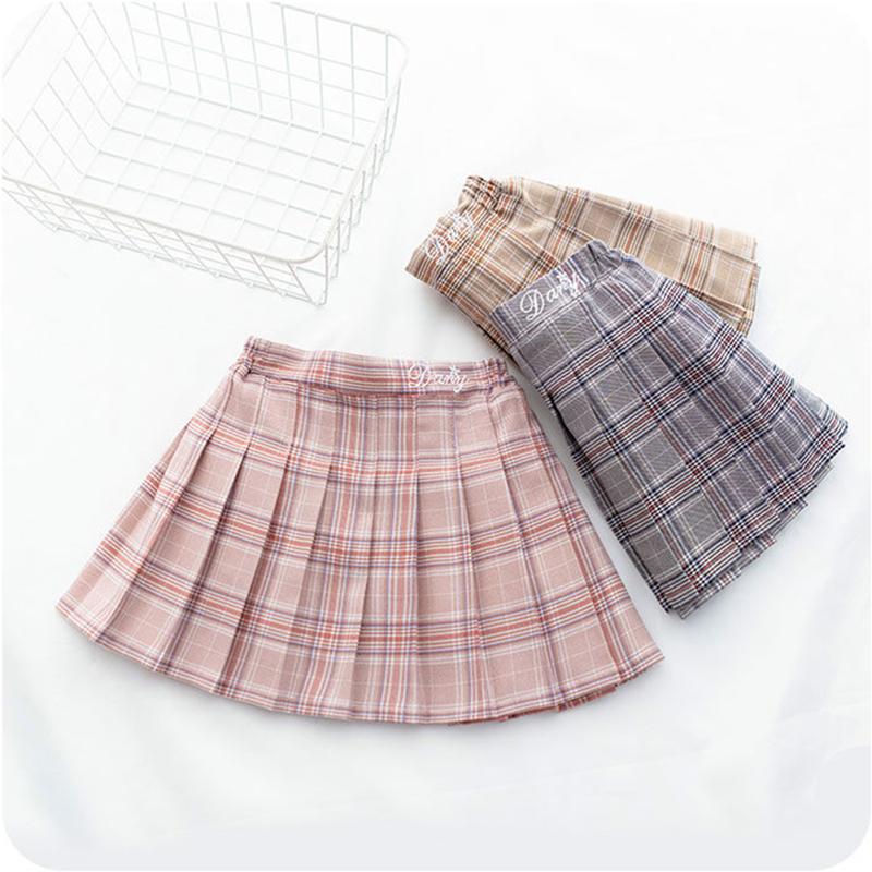 Girls' Pleated Skirt Korean High Waist Skirt Spring and Summer School Dress Embroidered Letter Children's Performance Skirt