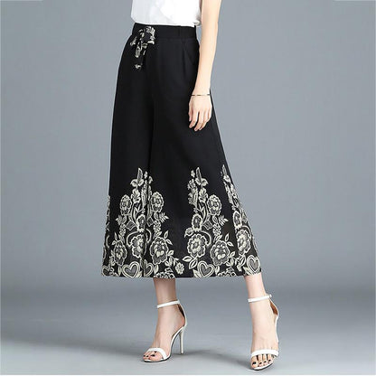 WTEMPO Loose Ankle-Length Pants Women Ruffle Chiffon Skirt-like Wide-leg Pants Trousers Cool and Breathable