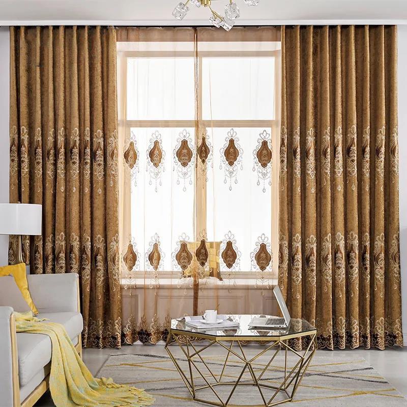 European-style High-end Chenille Embroidered Curtains Blackout Curtains Living Room Bedroom Balcony Floor-to-ceiling Curtain Cloth 170×270cm