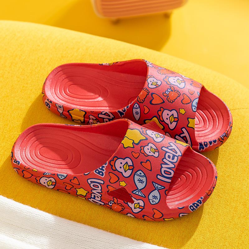 Cute Cartoon Slippers Women 3cm Sole Soft and Comfortable Outdoor Beach Slippers Bathroom Non-slip Slippers Chick Print Slippers