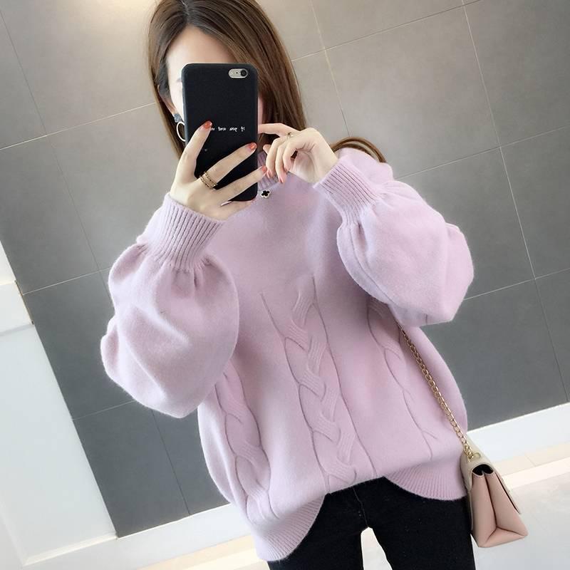 Autumn Winter Women Sweaters and Pullovers Lantern Sleeve Loose Knitted Sweaters Ladies Jumper Tops