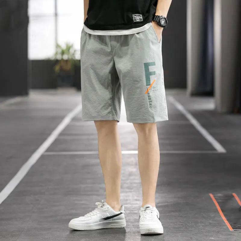 Summer Large Size Thin Shorts Men's Youth Casual Breathable Beach Pants Solid Color Letter Printing Embroidery Straight Five-point Pants