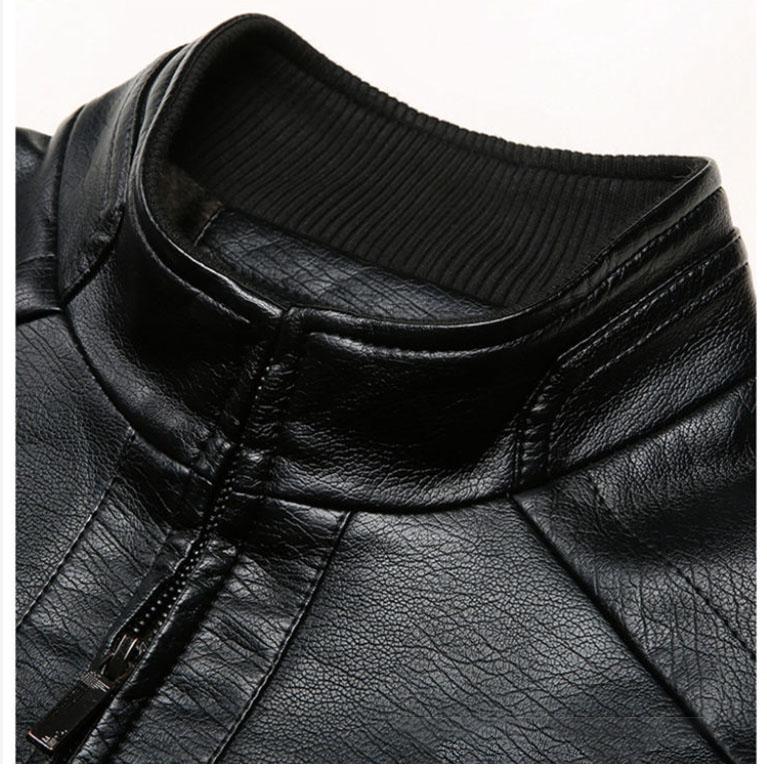 Men's Leather JacketMiddle-aged Men's Jacket Men's Thick Leather Motorcycle Jacket Dad Casual Stand Collar Leather Jacket