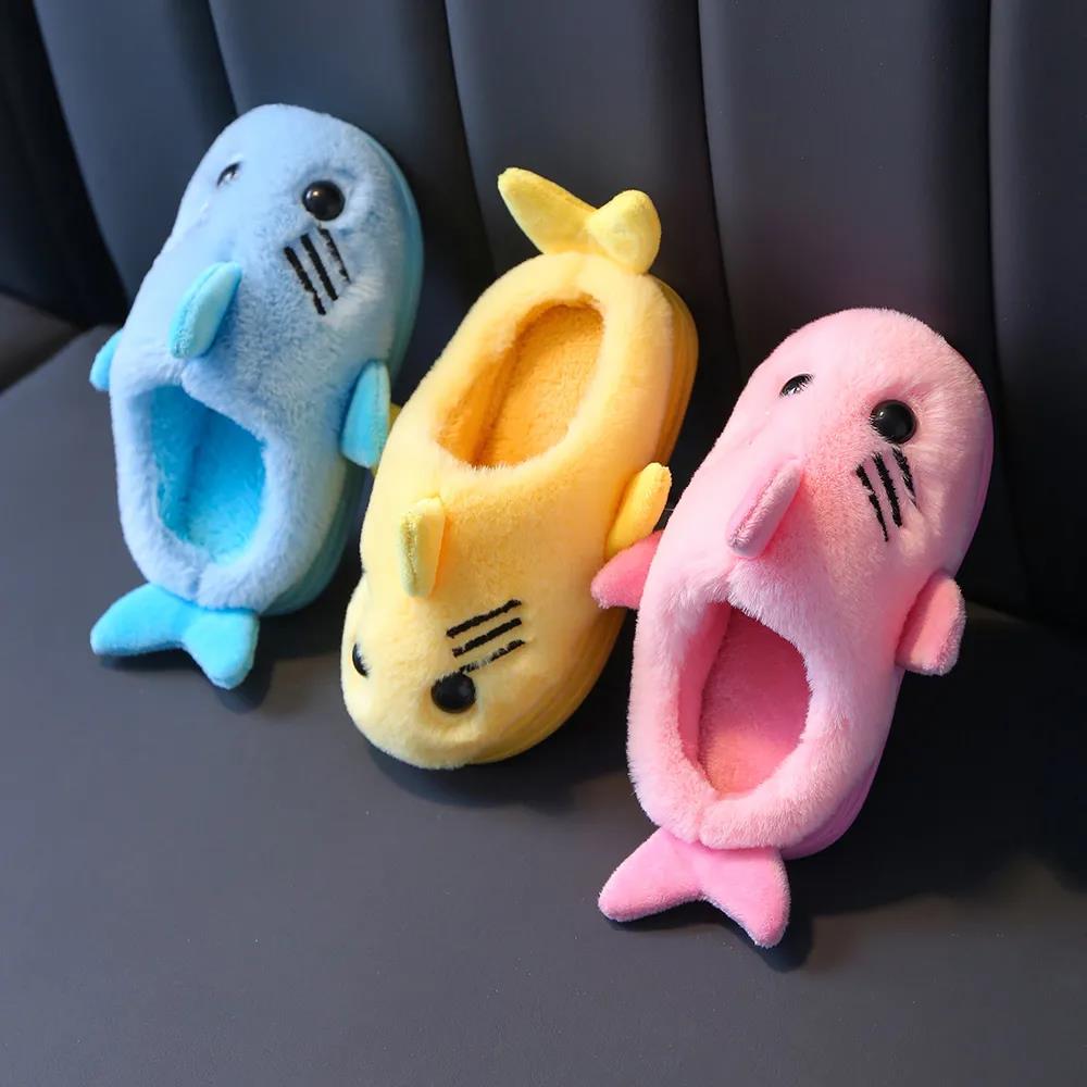 Children's Cotton Slippers Winter Cartoon Fish Boys and Girls Warm Thick Anti-skid Soft Bottom Home Indoor Baby Cotton Shoes