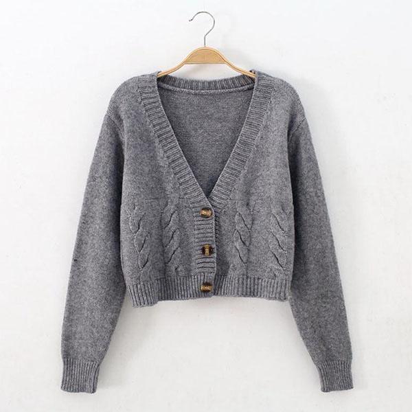 Women Short Cardigan Knitted Sweater Autumn Winter Long Sleeve V-neck Jumper Cardigans Casual Buttons Female Coat