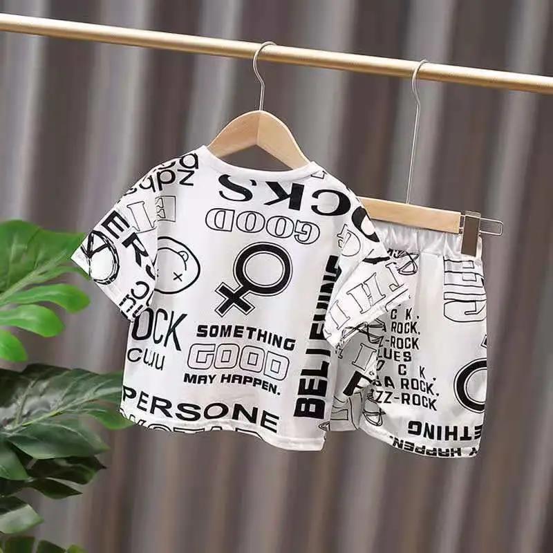 Boys' Summer Clothes Casual Handsome Boys' Short-sleeved Cover Children's Summer Baby Letter Two-piece Suit