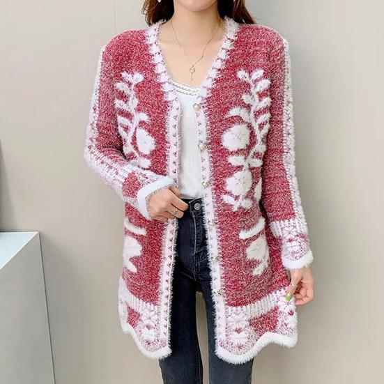 Women's Winter Sweater Female Autumn Large Size Loose Versatile Thickened Mid-length Knitted Cardigan