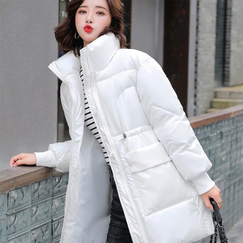 Women's Shiny Mid-length Down Jacket Winter Korean Style Loose Coat Warm Stand-collar Down Jacket