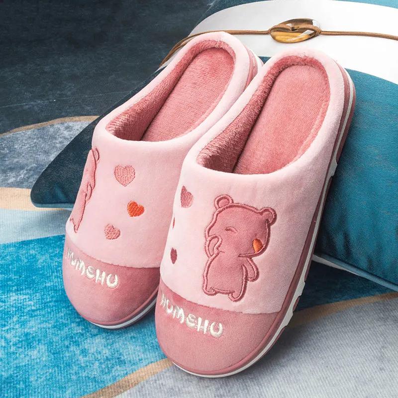 Winter Slippers Cotton Shoes Women Home Thick Fleece Warm Slippers Pink Blue Mens Plus Size Winter Slippers