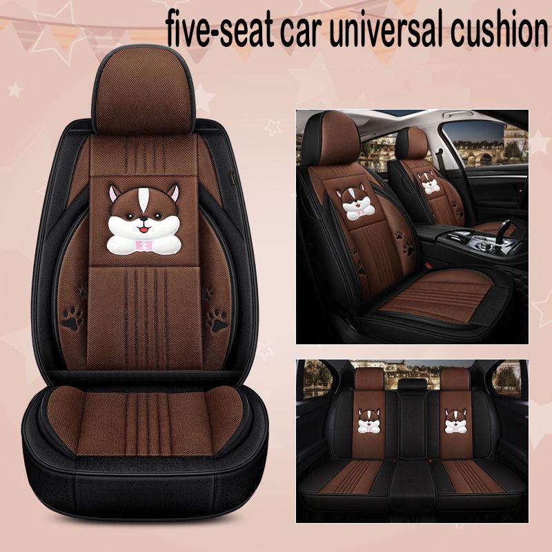 Cartoon Car Cushion Mesh Linen Car Seat Cover Fully Covered Four Seasons Universal Cushion