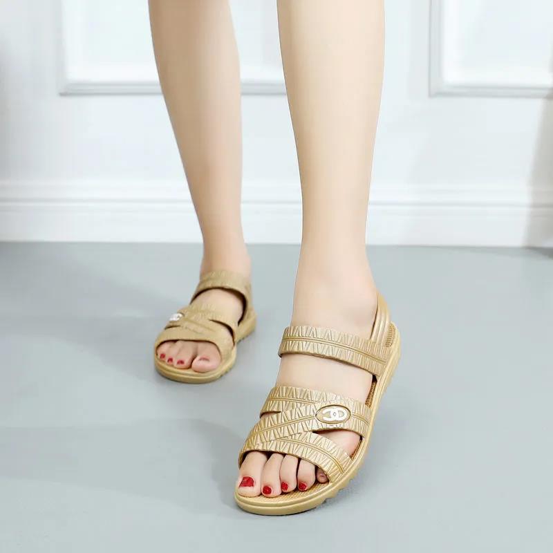 Summer Sandals Plastic Women Middle-aged and Elderly Flat-heeled Soft-soled Comfortable Sandals