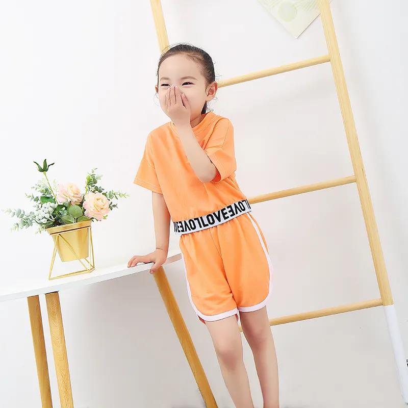 Children's Short-sleeved Suit Girls Summer Sportswear Shorts Solid Color Casual Wear