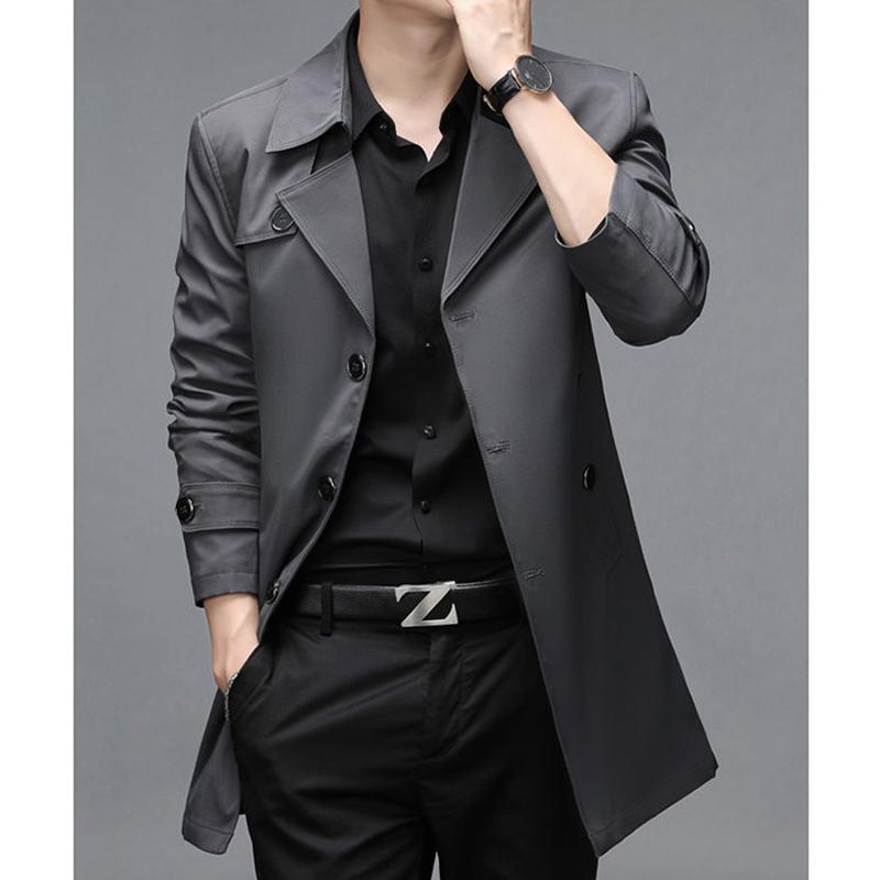 Windbreaker British Large Size Men's Jacket Mid-length Lapel Jacket Windbreaker Fashion Trend Slim Windbreaker