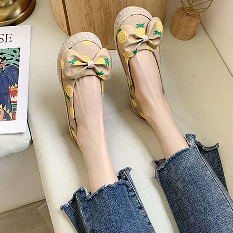 Single Shoes Women's Spring and Summer Korean Version of All-match Pump Flat Shoes Retro Strawberry Women's Shoes Peas Shoes