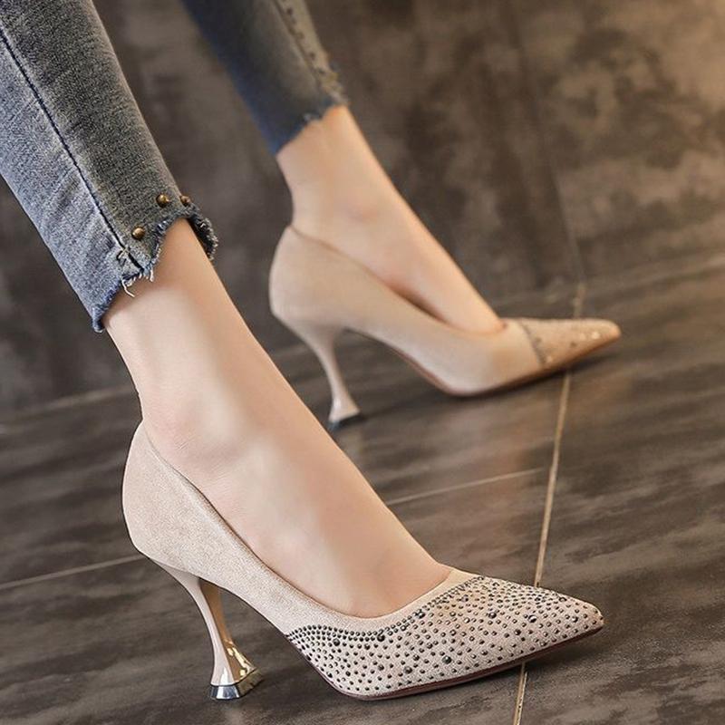 High Heels Female Pointed Toe Black Professional Job Small Fresh High Heels Female Stiletto Red Wedding Shoes