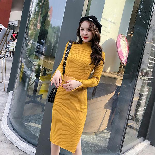 New Korean version of the long solid color knit skirt female slim over the knees wild sweater skirt