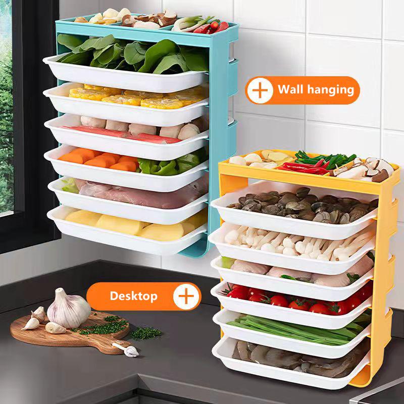 Home Kitchen Plate Vegetable Storage Plate Hanging Shelf Folding Drawer Type Free Drilling Preparation Plate Home Organozers