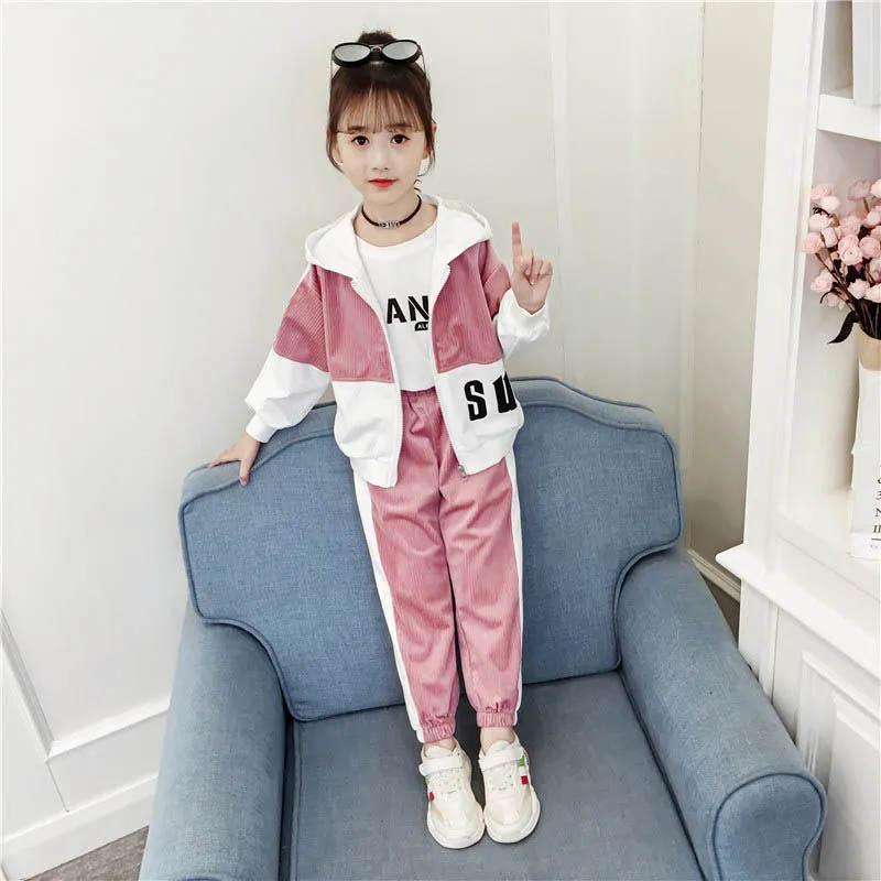 Girls Spring and Autumn Clothing Children Fashion and Comfortable Clothing Long-sleeved Hooded Zipper Jacket Warehouse Leisure Sports Two-piece