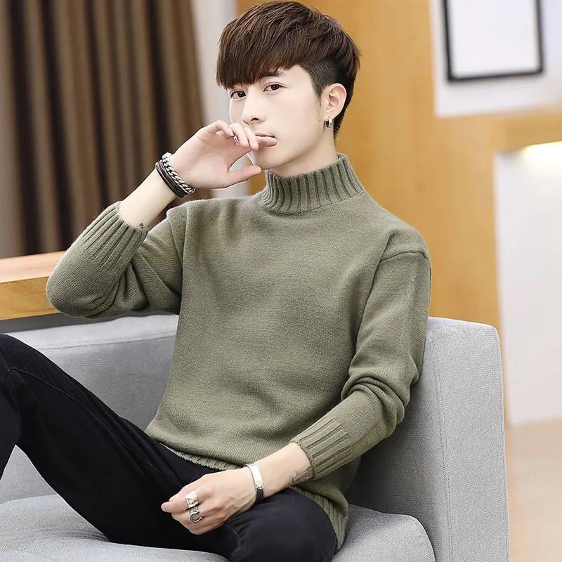 Men's Fall/winter Sweater Fashion Knit Half High Neck Solid Color Slim Bottom Pullover Sweater