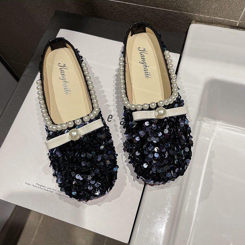 Sequined Baotou Half Slippers Women's Outer Wear Summer Shallow Mouth Women's Shoes Grandma Shoes Soft Sole Peas Shoes