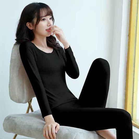 Pure Color Cotton Thermal Underwear Set for Women's Fall/winter Beauty Autumn Clothes Long Trousers Tight Round Neck Thin Bottoming Shirt