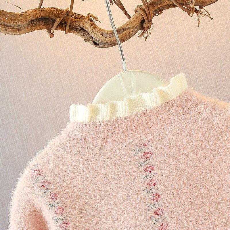 Girls Baby Mink Velvet Sweater Baby Children Sweater Pullover Knitwear Autumn and Winter Long-sleeved Top Loose Ruffle Sweater